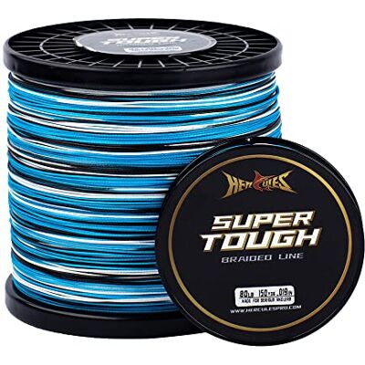 HERCULES Super Tough Ligne de pêche tressée 500 Verges Ligne de Tresse PE 80lb Test pour l'eau salée et l'eau Douce 4 Brins Camouflage Bleu, 80lb, 500yds - Publicité HERCULES Super Tough Ligne de pêche tressée 500 Verges Ligne de Tresse PE 80lb Test pour l'eau salée et l'eau Douce 4 Brins Camouflage Bleu, 80lb, 500yds - Publicité