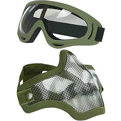 Aoutacc Lunettes et masque demi-visage en maille d’acier pour airsoft/CS/chasse/painball/tir, OD Skull - Publicité Aoutacc Lunettes et masque demi-visage en maille d’acier pour airsoft/CS/chasse/painball/tir, OD Skull - Publicité