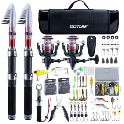 Goture Ensemble de Pêche avec 2 Canne à Pêche Télescopique, Ensemble Complet de d'outils de Pêche et d'appâts avec 2 Moulinet 5,2:1 et Sac de Transport pour la Pêche en Eau salée/Eau Douce - Publicité Goture Ensemble de Pêche avec 2 Canne à Pêche Télescopique, Ensemble Complet de d'outils de Pêche et d'appâts avec 2 Moulinet 5,2:1 et Sac de Transport pour la Pêche en Eau salée/Eau Douce - Publicité