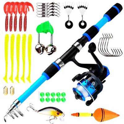 GOMETY Kit de pêche pour enfants Kit de démarrage Canne à pêche télescopique de 1,8 m Avec moulinet et appât Accessoires de pêche pour enfants de 3 à 10 ans Bleu - Publicité GOMETY Kit de pêche pour enfants Kit de démarrage Canne à pêche télescopique de 1,8 m Avec moulinet et appât Accessoires de pêche pour enfants de 3 à 10 ans Bleu - Publicité