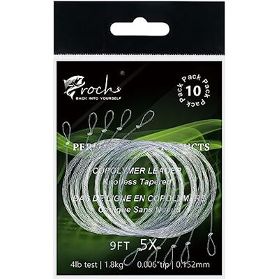 Croch Lot de 10 Bas de Ligne fuselés en Nylon avec Boucle pré-nouée 2,7 m 0X-6X - Publicité Croch Lot de 10 Bas de Ligne fuselés en Nylon avec Boucle pré-nouée 2,7 m 0X-6X - Publicité
