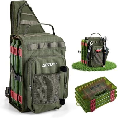 Goture Sac de pêche avec 3 boîtes à appâts, Sacs de pêche avec Une Sangle, Oxford 900D, Plusieurs Poches, imperméable, Sac de Poitrine à bandoulière pour la randonnée - Publicité Goture Sac de pêche avec 3 boîtes à appâts, Sacs de pêche avec Une Sangle, Oxford 900D, Plusieurs Poches, imperméable, Sac de Poitrine à bandoulière pour la randonnée - Publicité