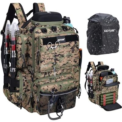 Goture 45 L Sac de pêche Dos Souple et résistant à l'eau, Tissu Oxford 900D Sac à Dos de Peche, Livré avec Deux Porte-Cannes et Une Housse de Pluie avec Quatre boîtes à appâts - Publicité Goture 45 L Sac de pêche Dos Souple et résistant à l'eau, Tissu Oxford 900D Sac à Dos de Peche, Livré avec Deux Porte-Cannes et Une Housse de Pluie avec Quatre boîtes à appâts - Publicité