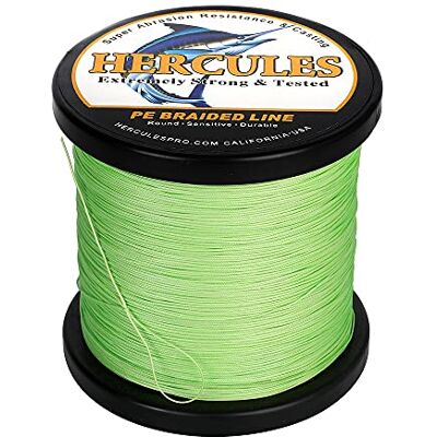 HERCULES Ligne de Pêche Tressé 12 Brins, 100-2000m 109-2196 Yards Fil de Peche Tresse, 10lbs-420lbs Tresse de Peche Test pour Eau Douce Salée Vert Fluorescent, 80lbs, 500m - Publicité HERCULES Ligne de Pêche Tressé 12 Brins, 100-2000m 109-2196 Yards Fil de Peche Tresse, 10lbs-420lbs Tresse de Peche Test pour Eau Douce Salée Vert Fluorescent, 80lbs, 500m - Publicité