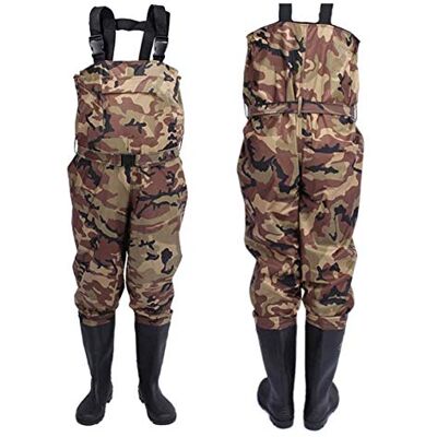 QTDZ Waders Imperméables Pantalons Pêche Waders Fish Pond Caoutchouc PVC Nylon Waders avec Bottes, Costumes Chasse Légers Et Confortables Chaussures Randonnée pour Hommes Femmes,Tarnung,45 EU - Publicité QTDZ Waders Imperméables Pantalons Pêche Waders Fish Pond Caoutchouc PVC Nylon Waders avec Bottes, Costumes Chasse Légers Et Confortables Chaussures Randonnée pour Hommes Femmes,Tarnung,45 EU - Publicité