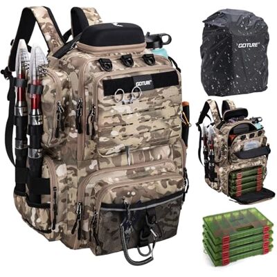 Goture Sac de Pêche 45L Sac à Dos Étanche Oxford 900D avec Porte-Cannes Doté de 2 porte-cannes et housse de pluie, livré avec 4 boîtes à appâts, tissu résistant à l'eau - Publicité Goture Sac de Pêche 45L Sac à Dos Étanche Oxford 900D avec Porte-Cannes Doté de 2 porte-cannes et housse de pluie, livré avec 4 boîtes à appâts, tissu résistant à l'eau - Publicité