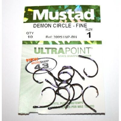 Demon Circle Hooks Fine 39951NP-BN size 1 Qty 10 by Mustad - Publicité Demon Circle Hooks Fine 39951NP-BN size 1 Qty 10 by Mustad - Publicité