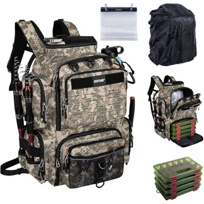 Goture 45 L Sac de pêche Dos Souple et résistant à l'eau, Tissu Oxford 900D Sac à Dos de Peche, Livré avec Deux Porte-Cannes et Une Housse de Pluie avec Quatre boîtes à appâts - Publicité Goture 45 L Sac de pêche Dos Souple et résistant à l'eau, Tissu Oxford 900D Sac à Dos de Peche, Livré avec Deux Porte-Cannes et Une Housse de Pluie avec Quatre boîtes à appâts - Publicité