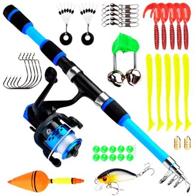 GOMETY Kit de pêche pour enfants Kit de démarrage Canne à pêche télescopique de 1,8 m Avec moulinet et appât Accessoires de pêche pour enfants de 3 à 10 ans Bleu - Publicité GOMETY Kit de pêche pour enfants Kit de démarrage Canne à pêche télescopique de 1,8 m Avec moulinet et appât Accessoires de pêche pour enfants de 3 à 10 ans Bleu - Publicité