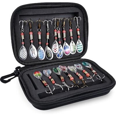 HOMURY Lot de 16 leurres de pêche spinner avec sac à main, leurres artificiels à paillettes avec hameçon triplé, pour truite, perche, brochet, sandre, walleye - Publicité HOMURY Lot de 16 leurres de pêche spinner avec sac à main, leurres artificiels à paillettes avec hameçon triplé, pour truite, perche, brochet, sandre, walleye - Publicité