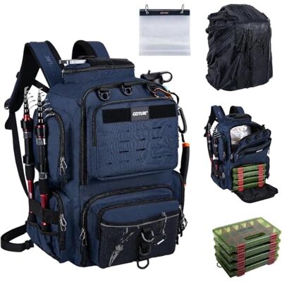 Goture 45 L Sac de pêche Dos Souple et résistant à l'eau, Tissu Oxford 900D Sac à Dos de Peche, Livré avec Deux Porte-Cannes et Une Housse de Pluie avec Quatre boîtes à appâts - Publicité Goture 45 L Sac de pêche Dos Souple et résistant à l'eau, Tissu Oxford 900D Sac à Dos de Peche, Livré avec Deux Porte-Cannes et Une Housse de Pluie avec Quatre boîtes à appâts - Publicité