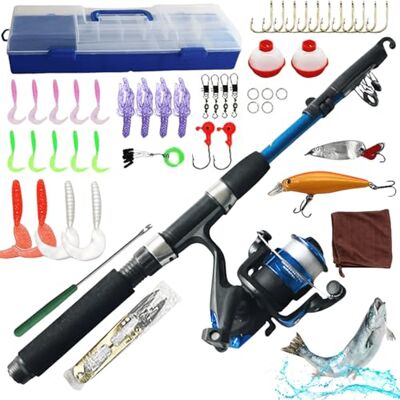 GOMETY Kit de pêche pour enfants, ensemble de démarrage de 1,5 m avec moulinet et appât, canne télescopique en fibre de carbone et moulinet, accessoires de pêche pour enfants de 3 à 10 ans, ensemble de pêche - Publicité GOMETY Kit de pêche pour enfants, ensemble de démarrage de 1,5 m avec moulinet et appât, canne télescopique en fibre de carbone et moulinet, accessoires de pêche pour enfants de 3 à 10 ans, ensemble de pêche - Publicité