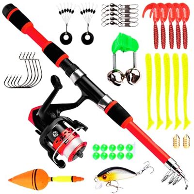 GOMETY Kit de pêche pour enfants Kit de démarrage Canne à pêche télescopique de 1,8 m Avec moulinet et appât Accessoires de pêche pour enfants de 3 à 10 ans Rouge - Publicité GOMETY Kit de pêche pour enfants Kit de démarrage Canne à pêche télescopique de 1,8 m Avec moulinet et appât Accessoires de pêche pour enfants de 3 à 10 ans Rouge - Publicité
