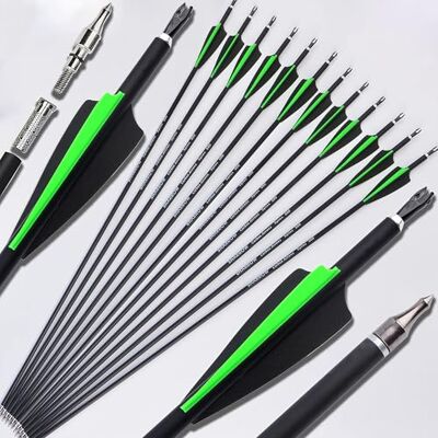 AMEYXGS 12pcs Tir à l'arc Flèches de Carbone 30 Pouces Flèches Mixtes de Tir à l'arc Spine 500 Flèches de Pratique de Chasse pour Arc Classique Arc à Poulies Arc Long (Vert+Noir) - Publicité AMEYXGS 12pcs Tir à l'arc Flèches de Carbone 30 Pouces Flèches Mixtes de Tir à l'arc Spine 500 Flèches de Pratique de Chasse pour Arc Classique Arc à Poulies Arc Long (Vert+Noir) - Publicité