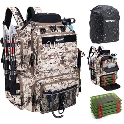 Goture Sac de Pêche 45L Sac à Dos Étanche Oxford 900D avec Porte-Cannes Doté de 2 porte-cannes et housse de pluie, livré avec 4 boîtes à appâts, tissu résistant à l'eau - Publicité Goture Sac de Pêche 45L Sac à Dos Étanche Oxford 900D avec Porte-Cannes Doté de 2 porte-cannes et housse de pluie, livré avec 4 boîtes à appâts, tissu résistant à l'eau - Publicité