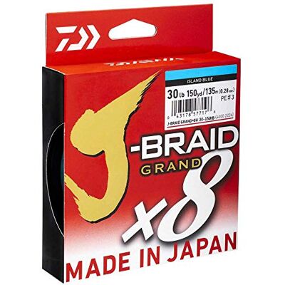 Daiwa Tresse 8 Brins J-Braid Grand X8-135m PE.2.5 D.0.22mm R.19.5kg-43lb Bleu 12796022 - Publicité Daiwa Tresse 8 Brins J-Braid Grand X8-135m PE.2.5 D.0.22mm R.19.5kg-43lb Bleu 12796022 - Publicité