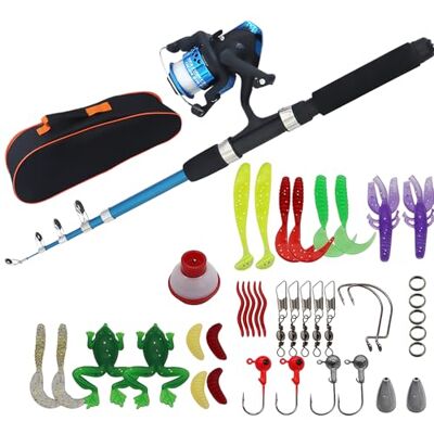 PORFOYO Kit De Pêche pour Enfant: Kit De Canne à Pêche Télescopique, avec Moulinet, Leurres Et Sac De Transport, 1.5m Combo Télescopique Canne Et Moulinet, Canne à Pêches pour Débutants (Bleu) - Publicité PORFOYO Kit De Pêche pour Enfant: Kit De Canne à Pêche Télescopique, avec Moulinet, Leurres Et Sac De Transport, 1.5m Combo Télescopique Canne Et Moulinet, Canne à Pêches pour Débutants (Bleu) - Publicité