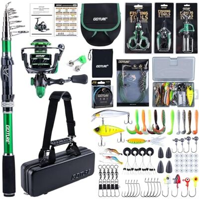 Goture Canne à Pêche Complet (Carbone 24T), Canne Surfcasting Télescopique en Fibre de Carbone & Moulinet Spinning avec 9+1 Roulements à Billes Scellés, avec Accessoires et Housse Professionnelle - Publicité Goture Canne à Pêche Complet (Carbone 24T), Canne Surfcasting Télescopique en Fibre de Carbone & Moulinet Spinning avec 9+1 Roulements à Billes Scellés, avec Accessoires et Housse Professionnelle - Publicité