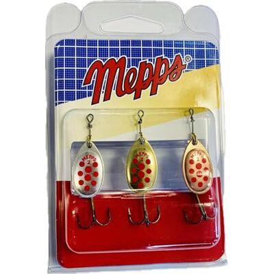 MEPPS Kit DE 3 Cuillères AGLIA Idéal pour La Truite Et Autres Carnassiers Motif Points Rouge 1x Argent 1x Or 1x Cuivre 4,5gr N°2 - Publicité MEPPS Kit DE 3 Cuillères AGLIA Idéal pour La Truite Et Autres Carnassiers Motif Points Rouge 1x Argent 1x Or 1x Cuivre 4,5gr N°2 - Publicité
