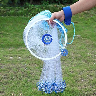 Cikonielf Filet de pêche Main 2,4 m, Épervier en Nylon Monofilament à Mailles Fines 0,5 Doigt, Poids Galvanisé, Corde 8 m, pour Mer Rivière Lac - Publicité Cikonielf Filet de pêche Main 2,4 m, Épervier en Nylon Monofilament à Mailles Fines 0,5 Doigt, Poids Galvanisé, Corde 8 m, pour Mer Rivière Lac - Publicité