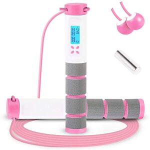 Wastou-Corde à sauter, poignée lestée numérique avec compteur de calories pour l'entraînement physique, corde à sauter à vitesse réglable pour hommes, femmes, enfants, filles (Rose-A) - Publicité
