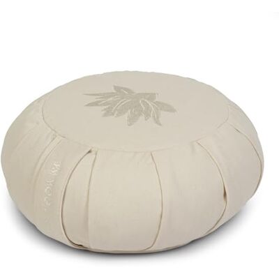 Yoga Studio Zafu Coussin de méditation rond plissé en sarrasin Motif feuille de lotus Écru - Publicité Yoga Studio Zafu Coussin de méditation rond plissé en sarrasin Motif feuille de lotus Écru - Publicité