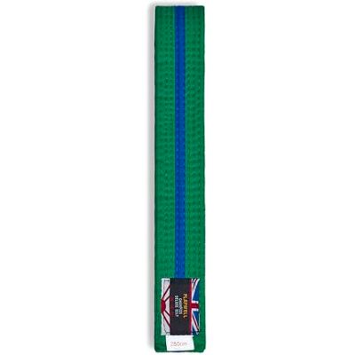 Playwell Ceinture d'arts martiaux en coton coloré avec différentes bandes de couleur – (karaté, judo taekwondo), Ceinture verte avec rayures bleues, 250cm - Publicité Playwell Ceinture d'arts martiaux en coton coloré avec différentes bandes de couleur – (karaté, judo taekwondo), Ceinture verte avec rayures bleues, 250cm - Publicité