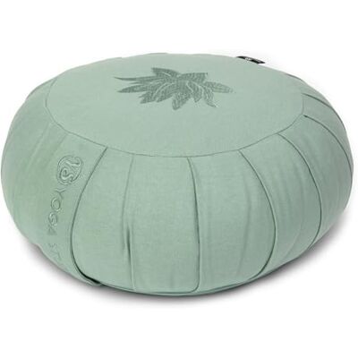 Yoga Studio Zafu Coussin de méditation rond plissé en sarrasin Feuille de lotus Vert sauge - Publicité Yoga Studio Zafu Coussin de méditation rond plissé en sarrasin Feuille de lotus Vert sauge - Publicité