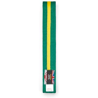 Playwell Ceinture d'arts martiaux en coton coloré avec différentes bandes de couleur – (karaté, judo taekwondo), Ceinture verte avec rayures jaunes, 250cm - Publicité Playwell Ceinture d'arts martiaux en coton coloré avec différentes bandes de couleur – (karaté, judo taekwondo), Ceinture verte avec rayures jaunes, 250cm - Publicité