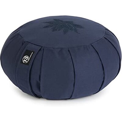 Yoga Studio Coussin de méditation Rond plissé en zafu Motif Feuilles de Lotus Bleu Marine - Publicité Yoga Studio Coussin de méditation Rond plissé en zafu Motif Feuilles de Lotus Bleu Marine - Publicité