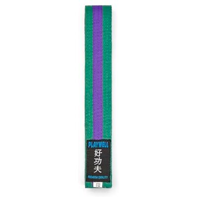 Playwell Ceinture d'arts martiaux en coton coloré avec différentes bandes de couleur – (karaté, judo taekwondo), Ceinture verte avec rayures violettes, 250cm - Publicité Playwell Ceinture d'arts martiaux en coton coloré avec différentes bandes de couleur – (karaté, judo taekwondo), Ceinture verte avec rayures violettes, 250cm - Publicité