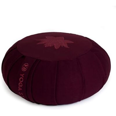 Yoga Studio Zafu Coussin de méditation Rond plissé en Sarrasin Motif Feuille de Lotus Framboise - Publicité Yoga Studio Zafu Coussin de méditation Rond plissé en Sarrasin Motif Feuille de Lotus Framboise - Publicité