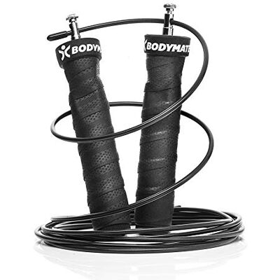 BODYMATE Corde à Sauter avec poignées antidérapantes incluant 2 cordes en acier réglables avec protection anti-usure pour le Crossfit, la Boxe, le Core & Functional Training - Publicité BODYMATE Corde à Sauter avec poignées antidérapantes incluant 2 cordes en acier réglables avec protection anti-usure pour le Crossfit, la Boxe, le Core & Functional Training - Publicité