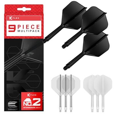Target Darts K-Flex Integrated Dart Flights and Shafts, Tige intermédiaire (26mm), No.2 Flight, Paquet de 9, Noir, Blanc et Transparent - Publicité Target Darts K-Flex Integrated Dart Flights and Shafts, Tige intermédiaire (26mm), No.2 Flight, Paquet de 9, Noir, Blanc et Transparent - Publicité