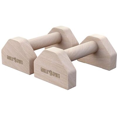 Barres de pompes Gorilla Sports - Bois, Supporte 300kg, Intérieur/Extérieur - Publicité Barres de pompes Gorilla Sports - Bois, Supporte 300kg, Intérieur/Extérieur - Publicité