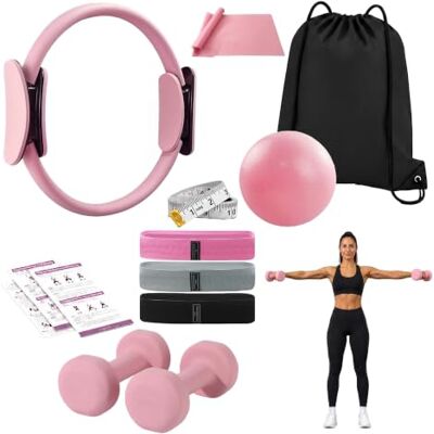 Kit Pilates Relaxdays, 11 pièces, Coloris Anneau, ballon, 4 bandes de résistance, 2 haltères, sac, pompe, mètre, accessoires Pilates à domicile - Publicité Kit Pilates Relaxdays, 11 pièces, Coloris Anneau, ballon, 4 bandes de résistance, 2 haltères, sac, pompe, mètre, accessoires Pilates à domicile - Publicité