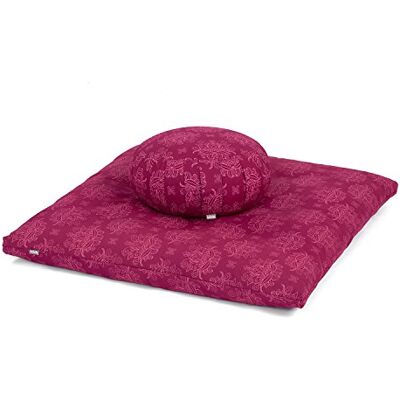 Bodhi Set de méditation Collection Maharaja Tapis de méditation (Zabuton) & Coussin de méditation Zafu avec garnissage d'épeautre Housse en coton Support pour la méditation (Lotus/Berry) - Publicité Bodhi Set de méditation Collection Maharaja Tapis de méditation (Zabuton) & Coussin de méditation Zafu avec garnissage d'épeautre Housse en coton Support pour la méditation (Lotus/Berry) - Publicité