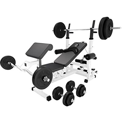 Sports-Banc de musculation Gorilla Sports avec jeu d’haltères en plastique 100 kg Blanc - Publicité Sports-Banc de musculation Gorilla Sports avec jeu d’haltères en plastique 100 kg Blanc - Publicité
