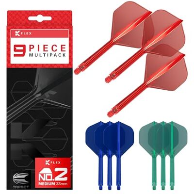 Target Darts K-Flex Integrated Dart Flights and Shafts, Tige Moyenne (33mm), No.2 Flight, Paquet de 9, Rouge, Bleu et Vert - Publicité Target Darts K-Flex Integrated Dart Flights and Shafts, Tige Moyenne (33mm), No.2 Flight, Paquet de 9, Rouge, Bleu et Vert - Publicité