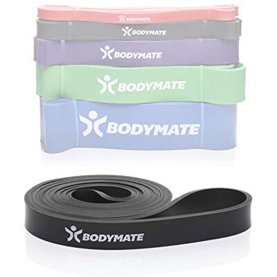 BODYMATE Bande de résistance élastique Premium 208cm en Latex Naturel Résistance au Choix Idéal Musculation, Crossfit, Gymnastique, Fitness Débutants et Professionnels Noir - Publicité BODYMATE Bande de résistance élastique Premium 208cm en Latex Naturel Résistance au Choix Idéal Musculation, Crossfit, Gymnastique, Fitness Débutants et Professionnels Noir - Publicité