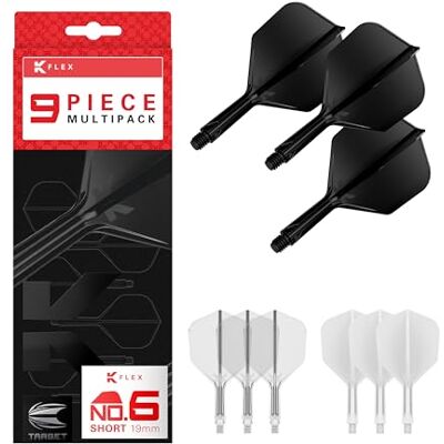 Target Darts K-Flex Integrated Dart Flights and Shafts, Tige Intermédiaire (26mm), No.6 Flight, 9-pack Bundle, Noir, Blanc et Transparent Kflex 2 In 1 Flight and Stem, Professional Darts Accessories - Publicité Target Darts K-Flex Integrated Dart Flights and Shafts, Tige Intermédiaire (26mm), No.6 Flight, 9-pack Bundle, Noir, Blanc et Transparent Kflex 2 In 1 Flight and Stem, Professional Darts Accessories - Publicité
