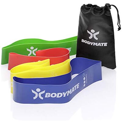 BODYMATE Lot de 4 Bandes de résistance élastiques + Pochette de Transport 60cm x 5cm Latex Naturel Idéal Musculation, Crossfit, Gymnastique, Fitness - Publicité BODYMATE Lot de 4 Bandes de résistance élastiques + Pochette de Transport 60cm x 5cm Latex Naturel Idéal Musculation, Crossfit, Gymnastique, Fitness - Publicité