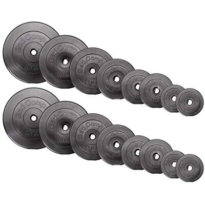 Bad Company Disques d'haltères 30/31 mm en Plastique par Paires (1-30 kg) ou en Set (3-90 kg) I Poids pour haltères Longs et Courts - Publicité Bad Company Disques d'haltères 30/31 mm en Plastique par Paires (1-30 kg) ou en Set (3-90 kg) I Poids pour haltères Longs et Courts - Publicité