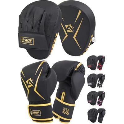 AQF Gant De Boxe Adulte avec Patte d'ours- Kits De Boxe Adulte- Gants De Boxing avec Incurvées Pao Boxe's pour Sac Frappe, MMA, Kickboxing, D'entraînement, Arts Martiaux, Muay Thai Pad (Or, 14oz) - Publicité AQF Gant De Boxe Adulte avec Patte d'ours- Kits De Boxe Adulte- Gants De Boxing avec Incurvées Pao Boxe's pour Sac Frappe, MMA, Kickboxing, D'entraînement, Arts Martiaux, Muay Thai Pad (Or, 14oz) - Publicité