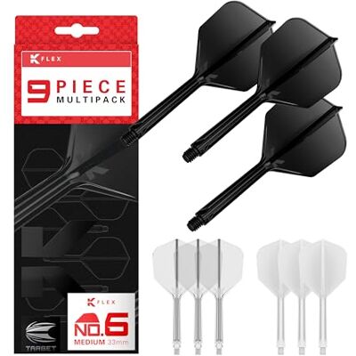 Target Darts K-Flex Integrated Dart Flights and Shafts, Tige Moyen (33mm), No.6 Flight, 9-Pack Bundle, Noir, Blanc et Transparent Kflex 2 in 1 Flight and Stem, Professional Darts Accessories - Publicité Target Darts K-Flex Integrated Dart Flights and Shafts, Tige Moyen (33mm), No.6 Flight, 9-Pack Bundle, Noir, Blanc et Transparent Kflex 2 in 1 Flight and Stem, Professional Darts Accessories - Publicité