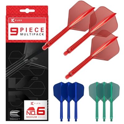 Target Darts K-Flex Integrated Dart Flights and Shafts, Tige Moyen (33mm), No.6 Flight, 9-Pack Bundle, Rouge, Bleu et Vert Kflex 2 in 1 Flight and Stem, Professional Darts Accessories - Publicité Target Darts K-Flex Integrated Dart Flights and Shafts, Tige Moyen (33mm), No.6 Flight, 9-Pack Bundle, Rouge, Bleu et Vert Kflex 2 in 1 Flight and Stem, Professional Darts Accessories - Publicité