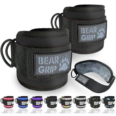 BEAR GRIP Sangles de Cheville pour Câbles Fermeture Solide, Double Anneau en Acier Inox, Néoprène Réglable avec Fourrure Cuir Premium pour Abdos, Fessiers et Jambes - Publicité BEAR GRIP Sangles de Cheville pour Câbles Fermeture Solide, Double Anneau en Acier Inox, Néoprène Réglable avec Fourrure Cuir Premium pour Abdos, Fessiers et Jambes - Publicité
