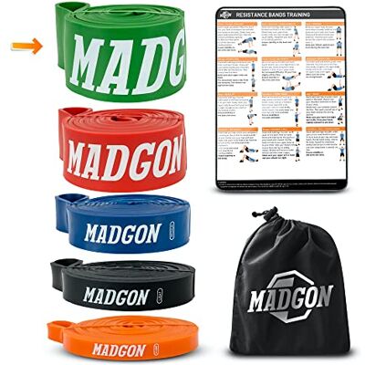 MADGON Elastiques Musculation (en Bande Unique en 5 Forces ou en Set) Bandes Elastique Fitness Résistantes et Durables avec Sac et Guide PDF – Elastique Fitness Tout Groupe Musculaire - Publicité MADGON Elastiques Musculation (en Bande Unique en 5 Forces ou en Set) Bandes Elastique Fitness Résistantes et Durables avec Sac et Guide PDF – Elastique Fitness Tout Groupe Musculaire - Publicité