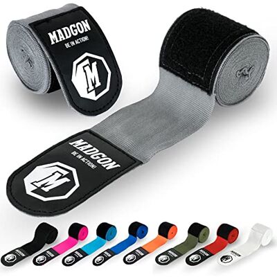 MADGON Bandes Boxe Auto-Agrippantes avec Passe-Pouce de Qualité Supérieure 3 m / 3,8 m / 4,5 m Bandages Boxe pour MMA, Boxe, Kick-Boxing, Entraînements Absorption Optimale de la Sueur - Publicité MADGON Bandes Boxe Auto-Agrippantes avec Passe-Pouce de Qualité Supérieure 3 m / 3,8 m / 4,5 m Bandages Boxe pour MMA, Boxe, Kick-Boxing, Entraînements Absorption Optimale de la Sueur - Publicité