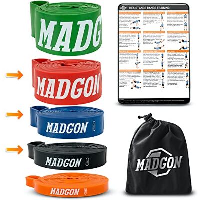 MADGON Elastiques Musculation (en Bande Unique en 5 Forces ou en Set) Bandes Elastique Fitness Résistantes et Durables avec Sac et Guide PDF – Elastique Fitness Tout Groupe Musculaire - Publicité MADGON Elastiques Musculation (en Bande Unique en 5 Forces ou en Set) Bandes Elastique Fitness Résistantes et Durables avec Sac et Guide PDF – Elastique Fitness Tout Groupe Musculaire - Publicité